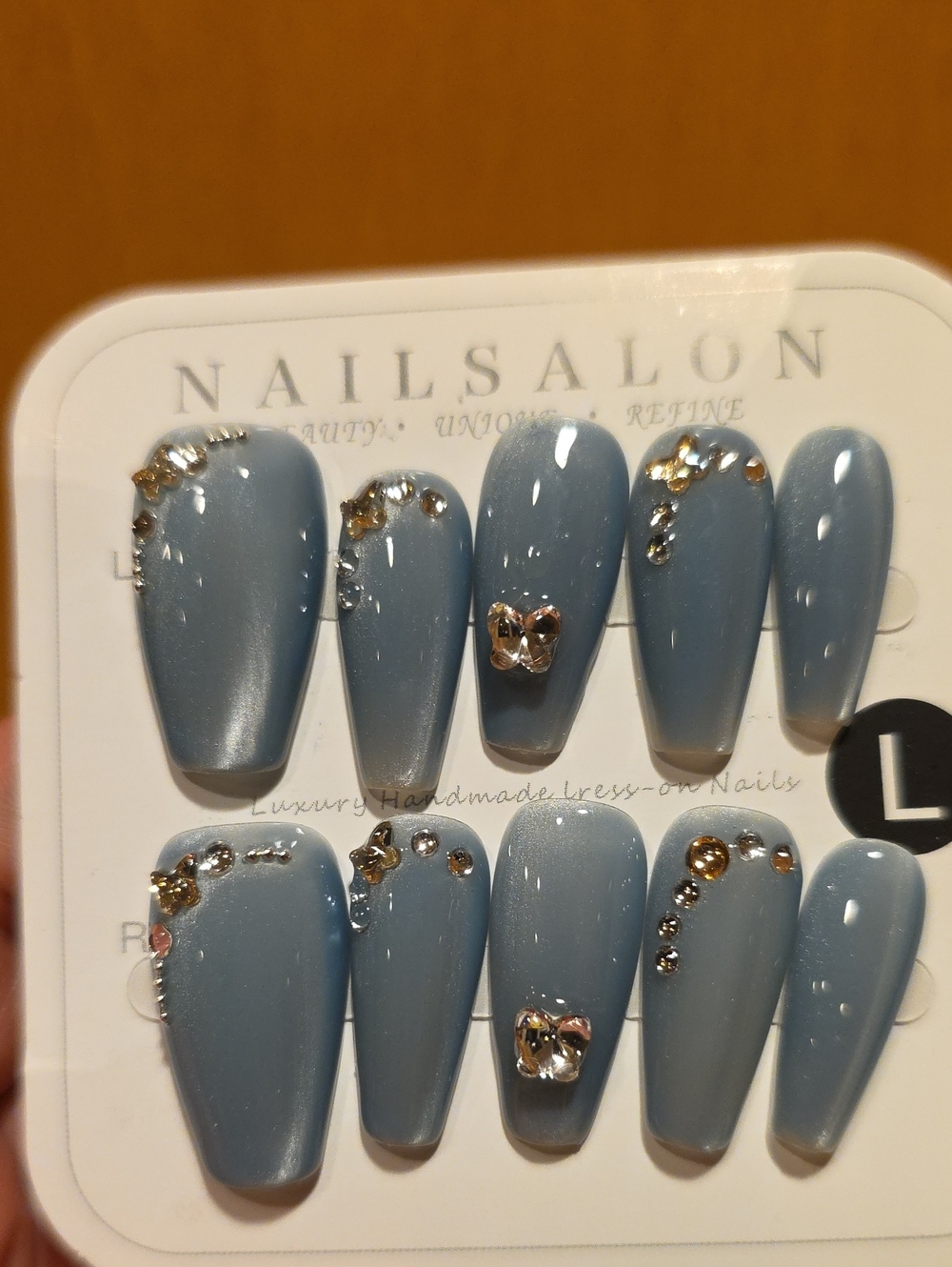 Handmade Blue Rhinestone Press-On Nail Set
